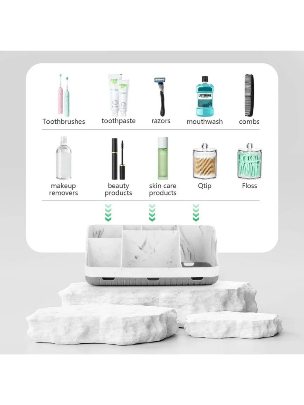 Stylish 2-Pack Bathroom Toothbrush & Qtip Holder Set - Detachable 7-Slot